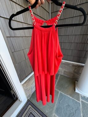 Jessica Simpson Red Maxi Dress with Gold Chain Straps